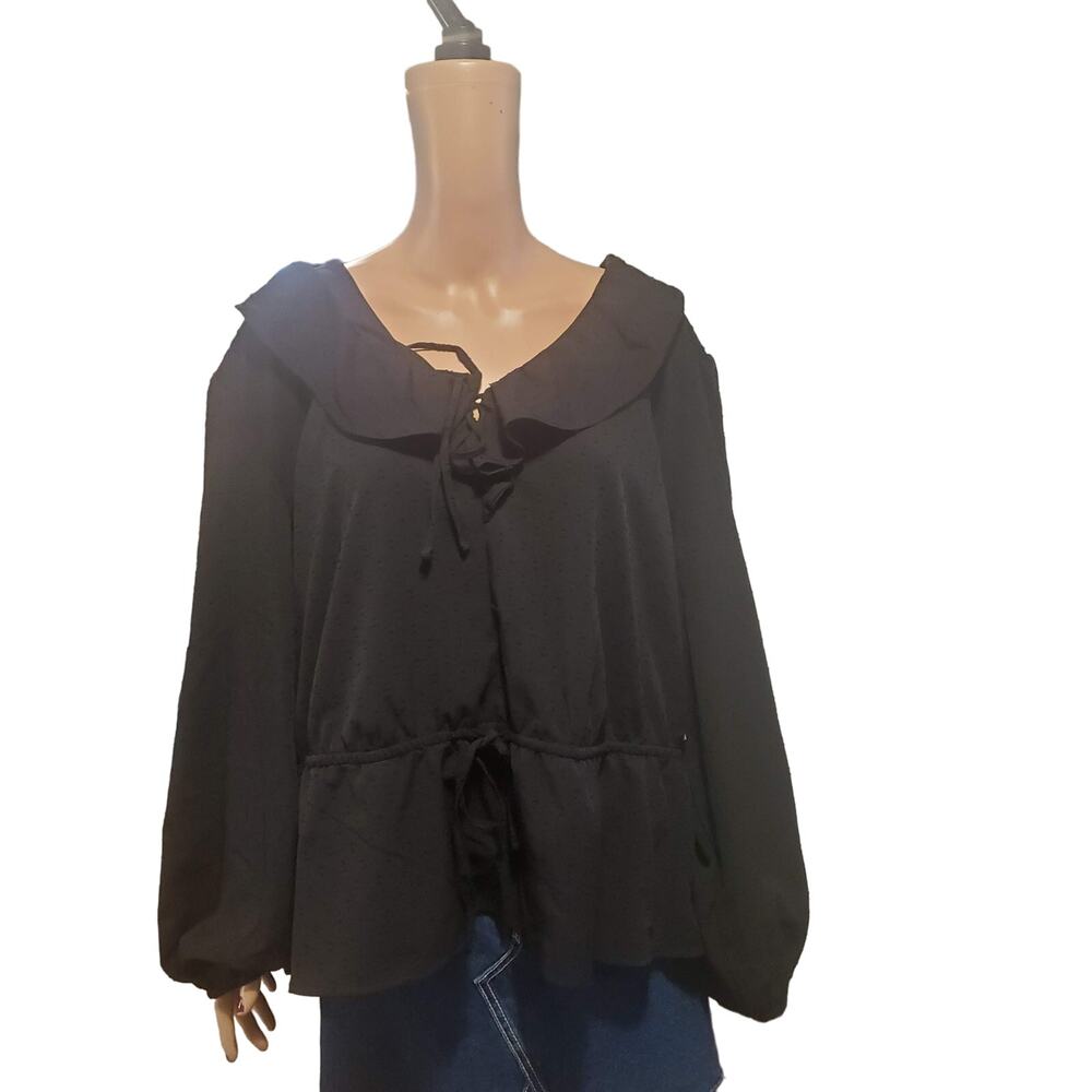 OLD NAVY ~ New! Plus 4X ~ Black Clip-Dot Ruffle Trim Blouse Black